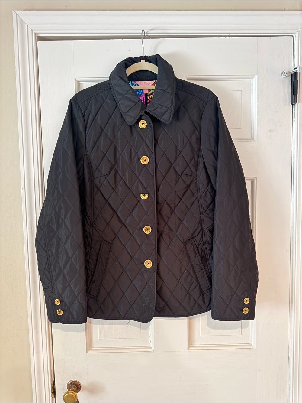 Lilly Pulitzer Quilted Black Women's Jacket with Gold Buttons
